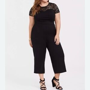Torrid Black Lace Yoke Cropped Wide-Leg Jumpsuit